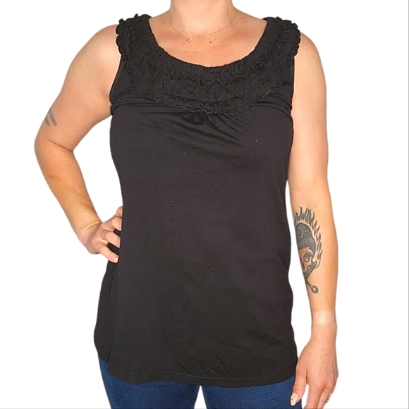 Romy Black Ruffled Blouse Size Large - Picture 1 of 3